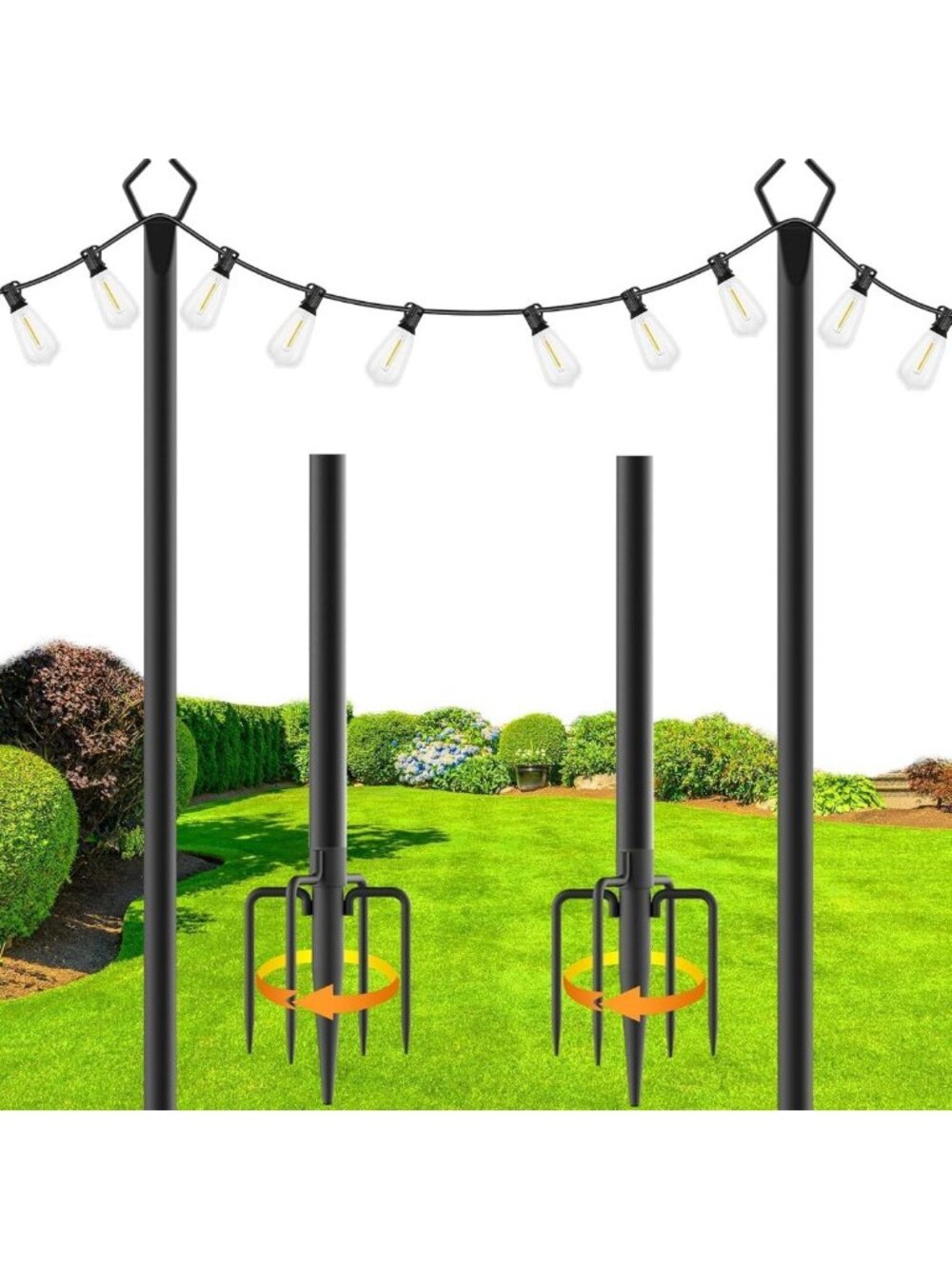 2 Pack 10FT Outdoor String Light Poles with Forks & Brackets for Deck, Patio
